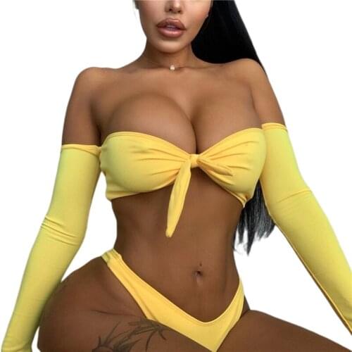 Sexy Womens Swimsuit Summer Off Shoulder Top and Trunks Swimming Suit For Womens Beachwear Biquini Women Summer Clothes