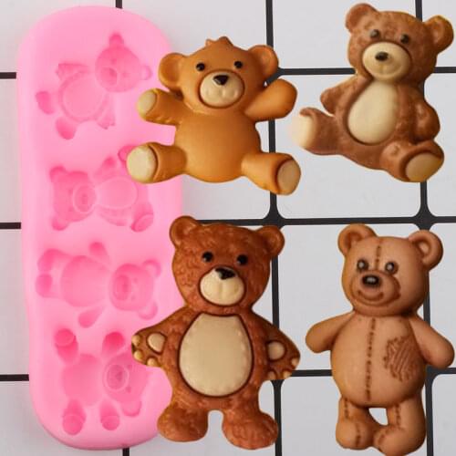 Four Little Bears Cake Border Silicone Mold Cake Decorating Tools Cupcake Topper Fondant Mould Party Candy Clay Chocolate Molds