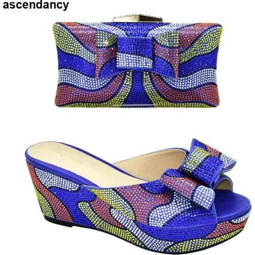 Blue Italian Shoes with Matching Bags for Women Fashion Italian Women Wedding Pumps with Purse African Ladies Shoes and Bags