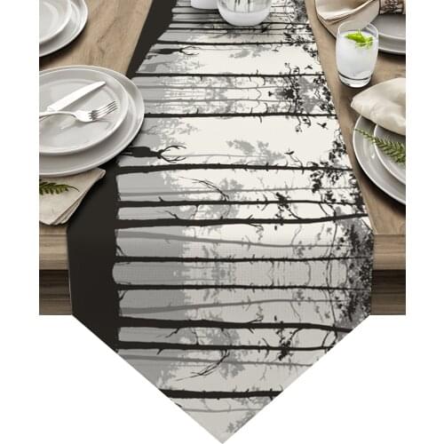 Reindeer Pine Tree Silhouette Table Runners Modern Home Dining Room Decor Table Cloth Wedding Party Table Runners
