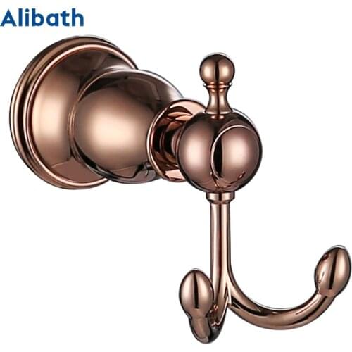 Solid Brass Rose Gold Coat Hook Nordic Simple Clothes Hook Wall Hook For Kitchen, Bathroom, Living Room Double Hook Up