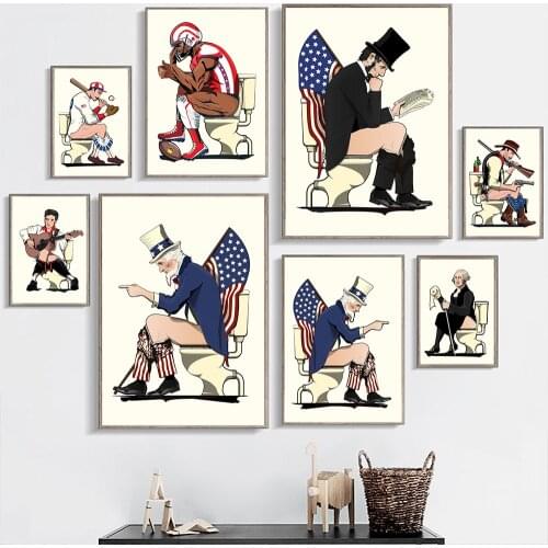 Funny Cartoon Figure Toilet Wall Art Canvas Painting Nordic Posters and Prints Wall Pictures for Living Room Bathroom Home Decor