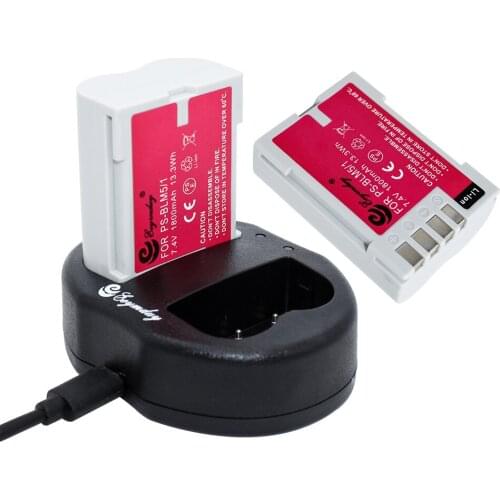 2x PS-BLM1 PS-BLM5 BLM-1 Battery & Dual Charger For OLYMPUS E1 E3 E30 E300 E330 E500 E510 E520 C5060 C7070 C8080 E-300
