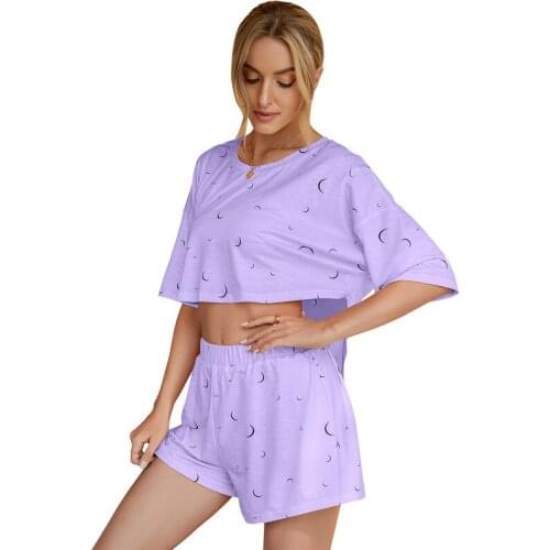 Women Printed Casual Comfortable Loose Home Suits Fashion Summer Two Piece Short Sleeve Shirt Tops And Shorts Lounge Wear Set