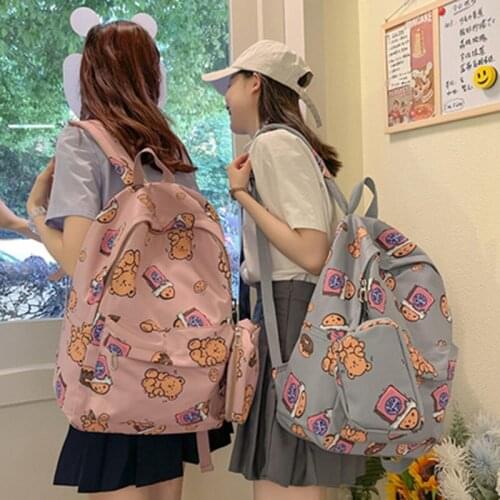 2021 Japanese school bag female Korean junior high school girl backpack elementary school print bear light backpack Pencil case