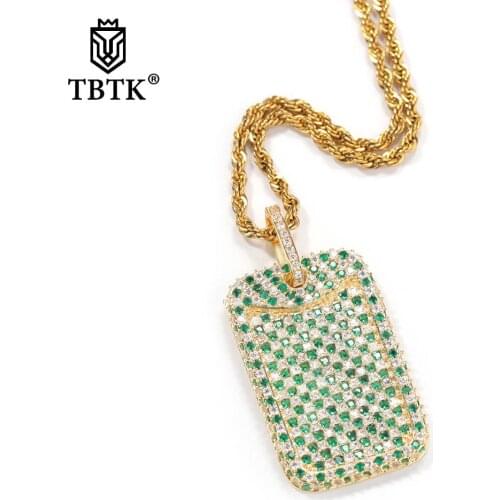 TBTK Spuare Army Tag With CZ Pendants NecklaceGold Metal Necklace Men Women Hip Hop Creative Charms Jewelry Wholesale