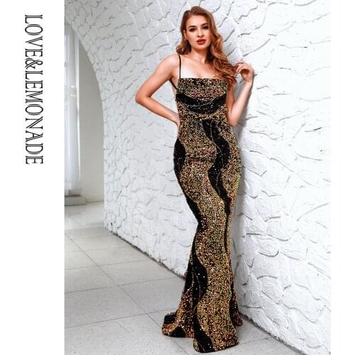 LOVE&LEMONADE Sexy Tube Top Love Color Stripes Elastic Sequins Party Evening Maxi Dress LM83142