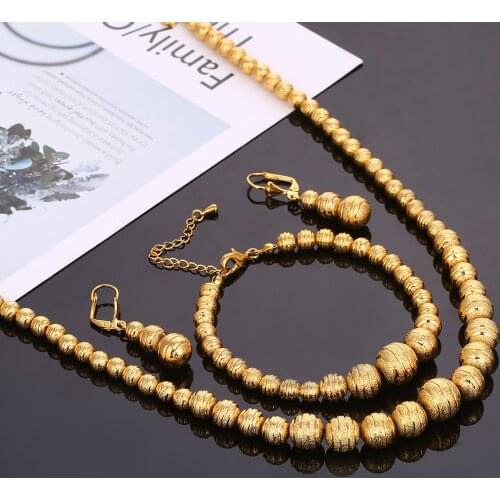 Gold Color Round Ball Gold Jewelry Set for Women Arab African Ethiopian Bead Jewelry Gift
