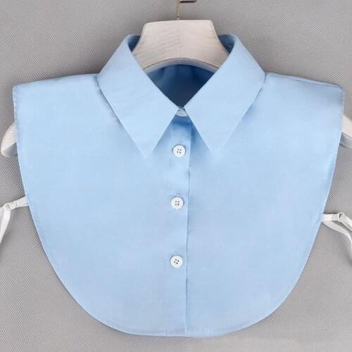 2021 Fake Collar Blue Cotton V Neck False Collar for Womens Solid Detachable Collar Female Neckwear Tie Lapel Ladies Decoration