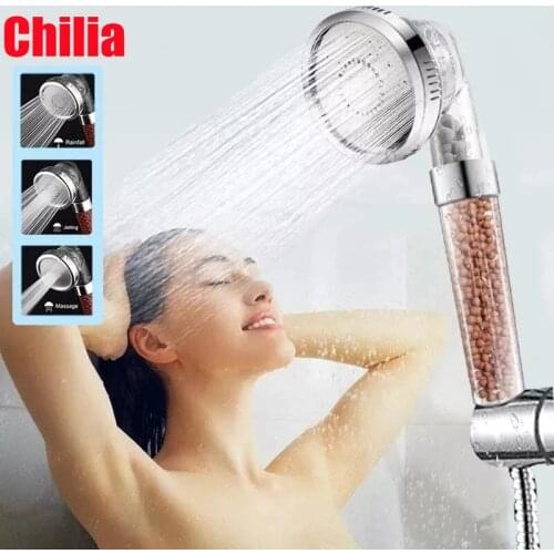 3 Modes Bath Shower Adjustable Jetting Shower Head High Pressure Saving Water Bathroom Anion Filter Shower SPA Nozzle