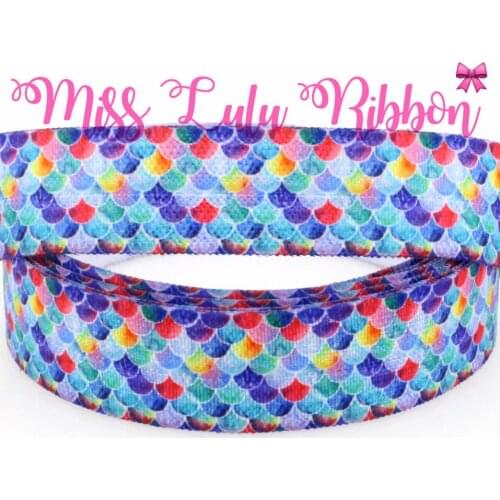 5/8" 16mm Colorful Scales Printed Elastic Ribbon Handmade Christmas Gift Packing Stuffs 50yards/roll MD170830-75-8343