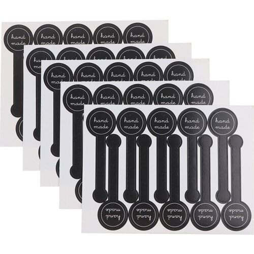 50Pcs Adhesive Long Style "HAND MADE" Black Handmade Baking DIY Gift Stickers Cake Packaging Sealing Label Sticker