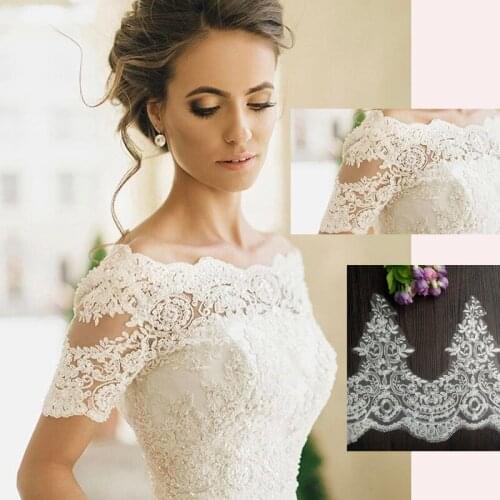 6Yard/Lot Wedding dress embroidery eyelash lace fabric paillette laciness trim accessories handmade diy material decoration