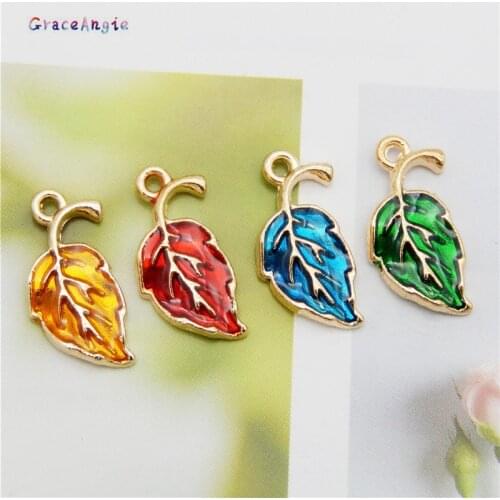 8pcs mix color enamel alloy tree leaves jewelry DIY pendant for earrings keychain Gifts Earrings Necklace Pendant Gold Metal