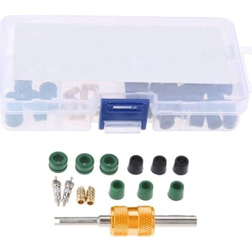 Car A/C Valve Cores Ac Hose Rubber Gaskets Assortment Kit Remover Tool for R134A R12 R22