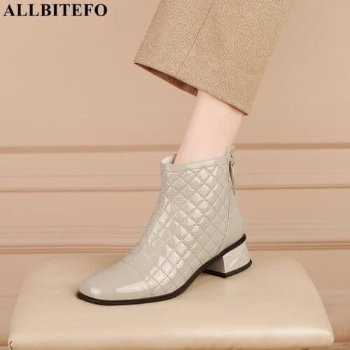 ALLBITEFO Size 34-42 Suture Design Thick Heel Fashion Comfortable Genuine Leather Women Boots Autumn Winter Shoes Ankle Boots