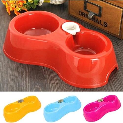 Pets Dog Cat Automatic Food Supply Bowl Bottle Inserted Dual Drinking Water Feeding Bowls Supplies