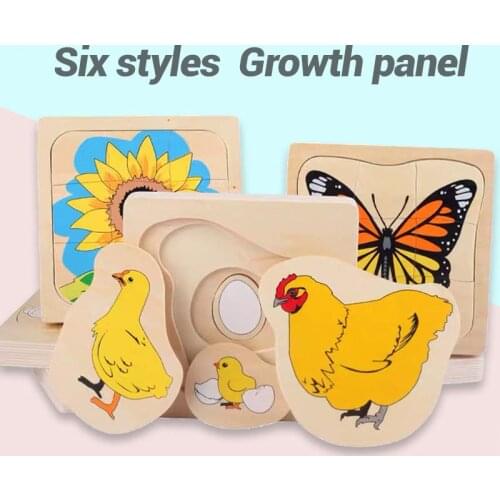 Wooden Multi-layer Chicken Growth Process Puzzle Animal/ Plant Puzzles Montessori Educational Jigsaw Puzzle Toys For Childrens