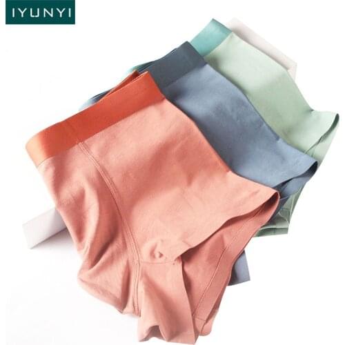IYUNYI New Fashion Men Underwear Soft Sexy Solid Cotton Breathable Boxers Shorts U Convex Pouch Men Underpants Cuecas Panties