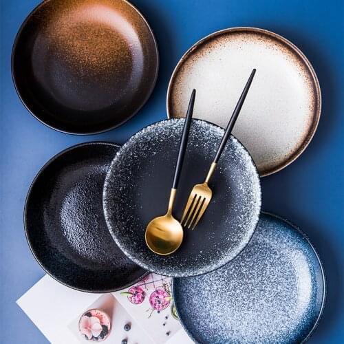 Japanese-style Ceramic Plate 8 Inch Round Starry Sky Pattern Fruit Salad Plate Breakfast Western Tableware Set Kitchen Supplies