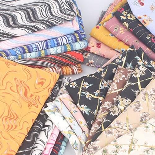 Korean Silk Bronzed Fabric Floral Printed Chiffon For Sewing Clothes Summer Dress By The Meter