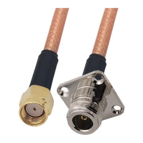 Brown RG142 Cable RP-SMA Male to N Female 4 Hole Flange Connector RF Coaxial Jumper Pigtail Cable
