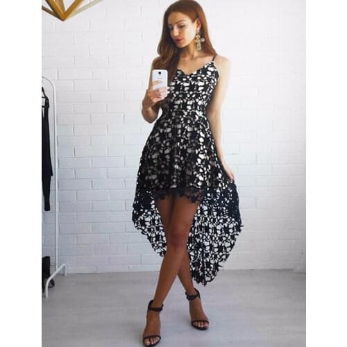 Summer Womens See Through Hollow Out Lace Formal Dress for Party Date Elegant Irregular Cocktail Party Dresses