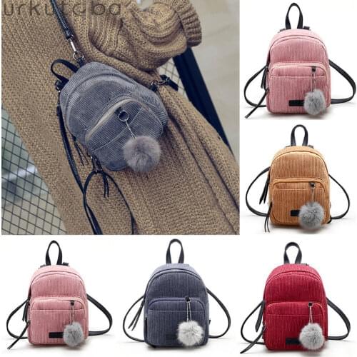 Fashion Small School Backpack Women Teenager Young Girls Solid Shoulder Bags Travel Mochila Corduroy Backpack Purse