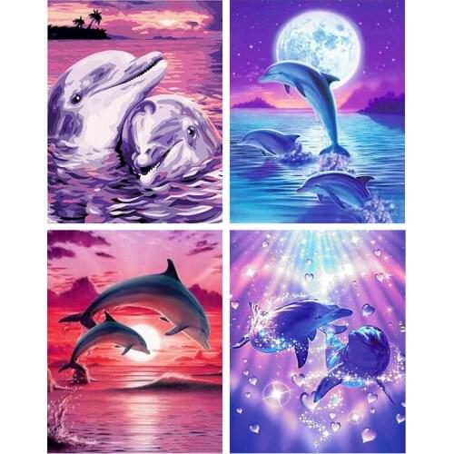 5D DIY Poured Glue Diamond Painting Kits Scalloped Edge Dolphin Full Round With AB Drill Handcraft Animal Unique Gift Home Decor