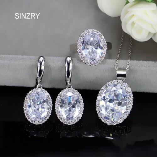 SINZRY Unique Cubic zirconia 3pcs jewelry sets trendy drop earring pendant necklace ring set brilliant oval jewelry accessory