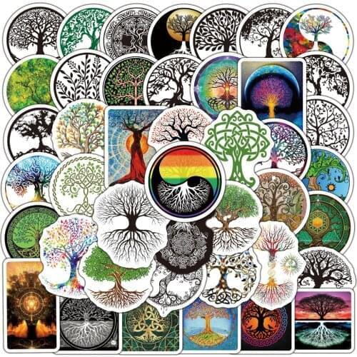 50pcs Miracle Tree of Life Religious Belief Totem Graffiti Stickers For Notebooks Stationery Car Sticker Vintage Craft Supplies