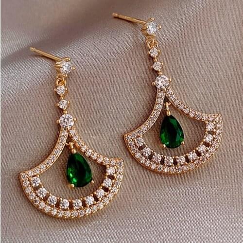 New water drop rhinestone fan-shaped high-end earrings charm crystal earrings for Women Wedding Jewelry Valentines Day Gift