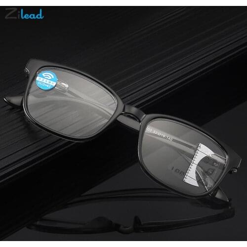 Zilead Retro Anti Blue Rays Progressive Multifocal Reading Glasses Men Women Large Frame Square Presbyopia Glasses With+1to+3.5