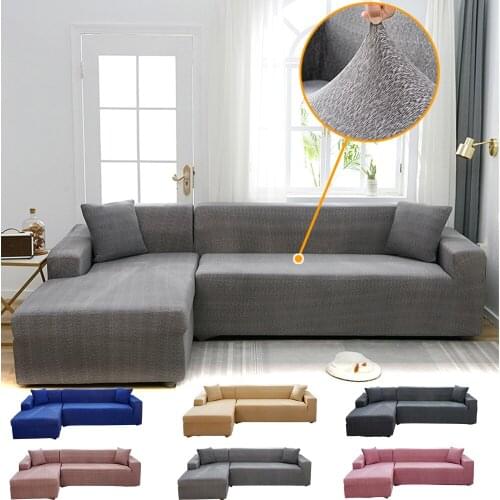 Solid Color Sofa Cover Elastic Couch Cover Slipcovers For Home Adjustable Protectors L Shape 1/2/3/4 Seater Enough Foam Stick