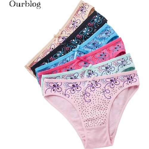 OURBLOG 5pcs/Lot Woman Underwear Girls Cotton Floral Print Low Rise Briefs Ladies Knickers Panties Lingerie Intimates For Women
