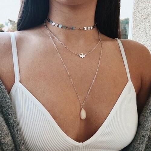 HebeDeer Water Drop Necklaces Jewelry Cute Trendy Girl Silver Color Classic Pigeon Necklace Multilayer Chain Women Collier
