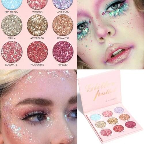 Glitter Eyeshadow Palette Diamond Sequins Shimmer Eye Shadow Makeup Waterproof Long Lasting Shiny Eye Makeup Cosmetics 9 Colors