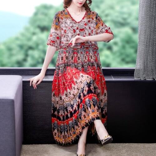 Casual Loose 4XL Plus Size Beach Midi Dress 2021 Summer Women Print Short Sleeve Vintage Sundress Elegant Bodycon Party Vestidos