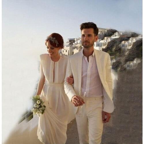 Beach Linen Men Suits For Wedding Suits Groom Wear Custom Made Bridegroom Slim Fit Casual Tuxedos Best Man Blazer