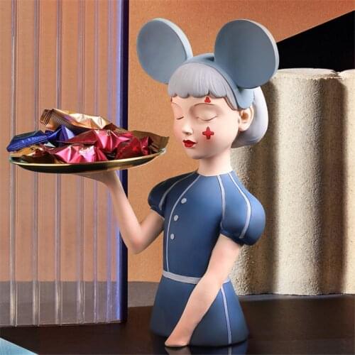 28.5cm Nordic Circus Girl Statue Tray Living Room Creative Resin Decorative Ornament Jewelry Key Storage Tray Home Decor