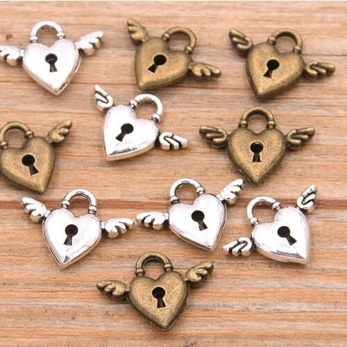 20PCS 12X16mm 2 Color Hollow Hearts Charms Wing Pendant Jewelry Metal Alloy DIY Necklace Bracelet Earrings Handwork Marking