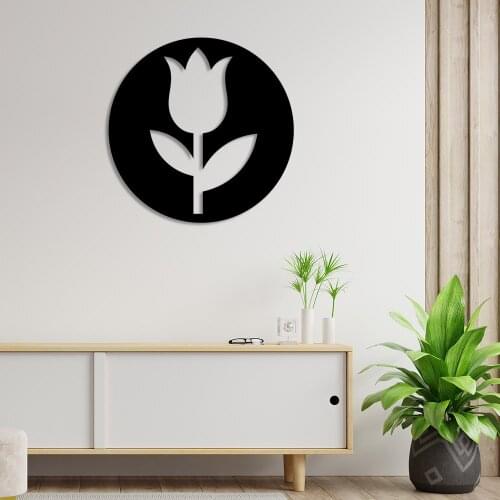Simple Looking Tulip Flower Motif Wall Room Home Accessory Wooden Table 50x50cm