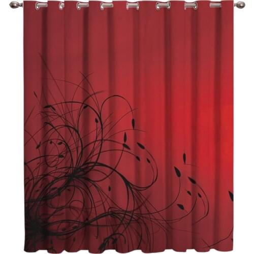 Simple Red-Black Gradient Abstract Flowers Window Treatments For Large Windows Bedroom Curtains Window Dressing Room