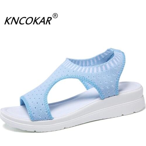 KNCOKAR Women Sandals New Female Shoes Woman Summer Wedge Comfortable Sandals Ladies Slip-on Flat Sandals Women Sandalias x113