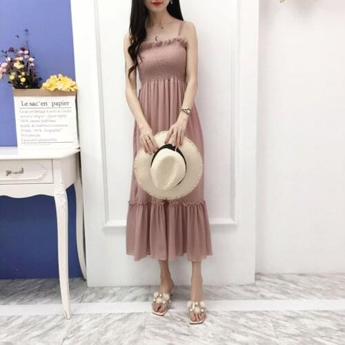 Sexy elegant strap sundress female Beach casual long ruffle dress women Summer cute boho dress NS4315