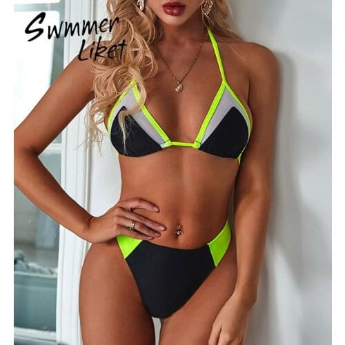 Sexy patchwork bikini set 2020 new Triangle swimwear women Halter swimsuit female Summer bathers bathing suit Extreme bikini