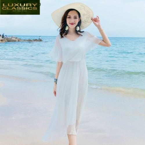 Dress Silk Women Summer White Beach Dress Elegant Party White Red Dresses Long Maxi Dresses Vestidos Verano 2021 LWL1538