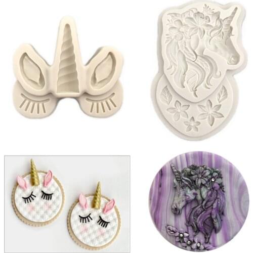 Flower Unicorn Shape Fondant Cake Silicone Mold Cookies Chocolate Molds Biscuits Candy Mould Baking Cake Decoration Tools