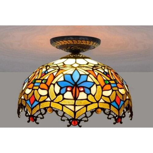 30cm European-Style Lovely Beads Tiffany Colorful Glass Restaurant Bedroom Corridor Corridor Bathroom Glass Ceiling Lamp
