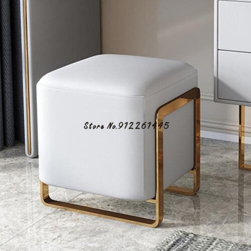 Net Celebrity Sitting Pier Fashion Dressing Stool Shoe Replacement Stool Light Luxury Simple Makeup Stool Leather Square Stool